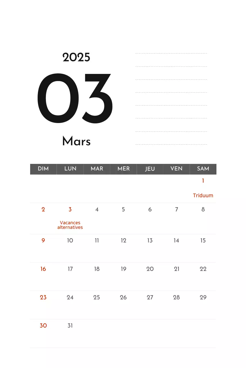 Calendrier d'entreprise simple et gris