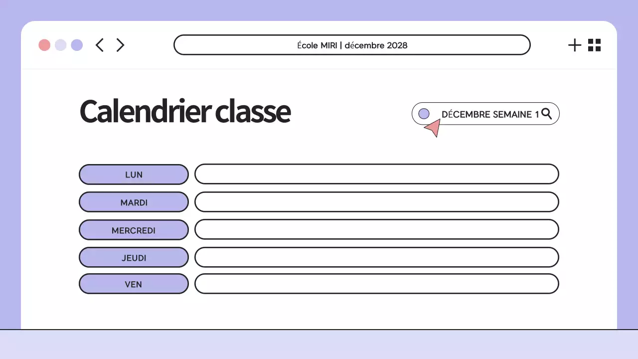 Présentation de l'agenda de la classe de l'illustration violette
