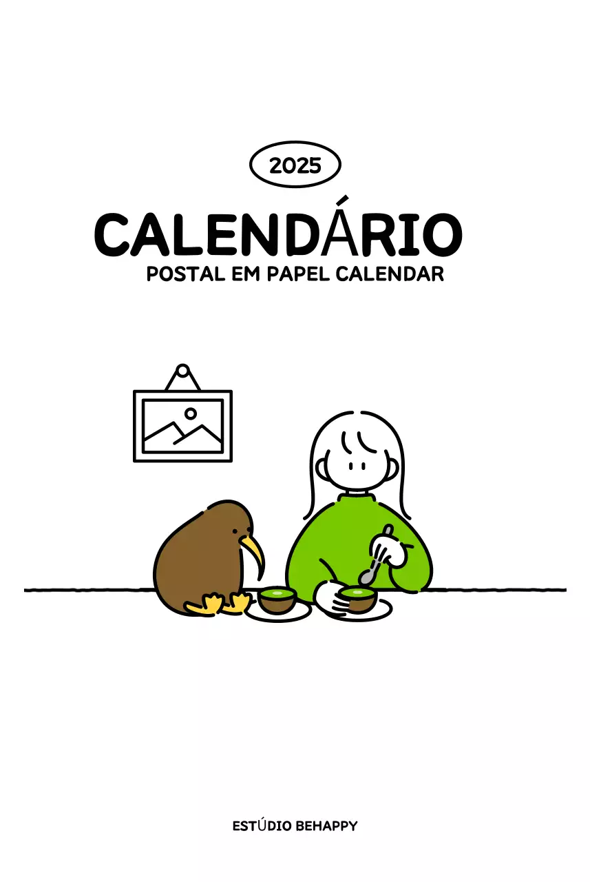 Calendário ilustrado com um estilo de linhas bonito