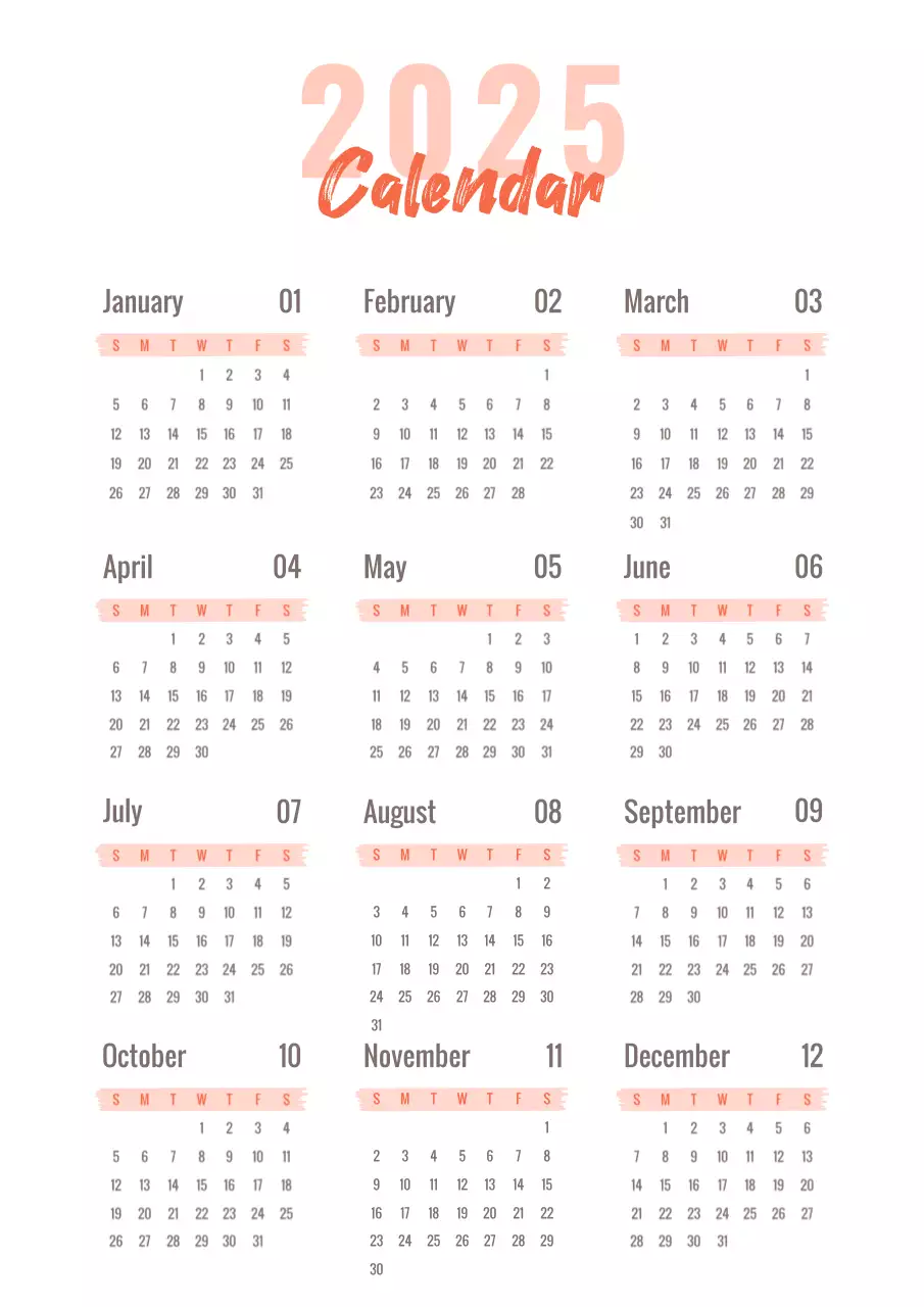 빨강과 검정의 심플한 손글씨 달력