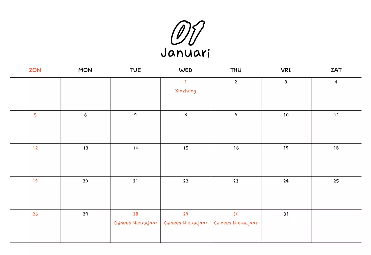 Gele nieuwjaarskalender