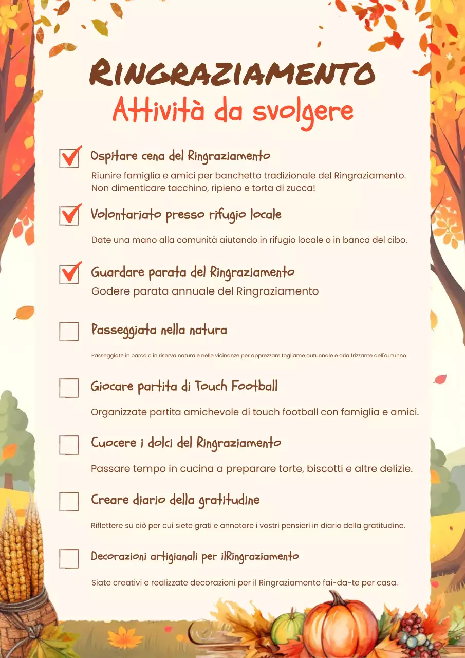 lista delle attività del Ringraziamento in arancione caldo
