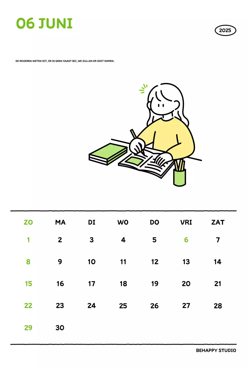 Geïllustreerde kalender met een mooie lijnstijl