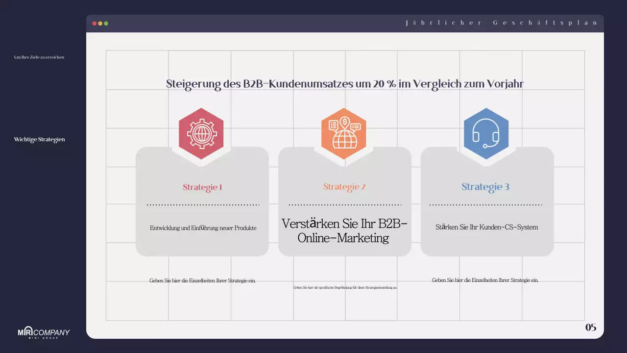 Planung eines modernen Businessplans in Marineblau
