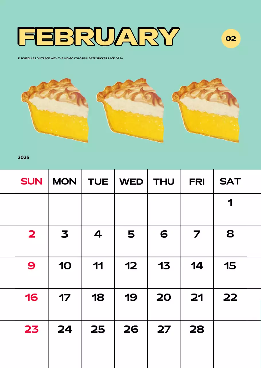 Kalender penuh warna dengan berbagai ilustrasi retro