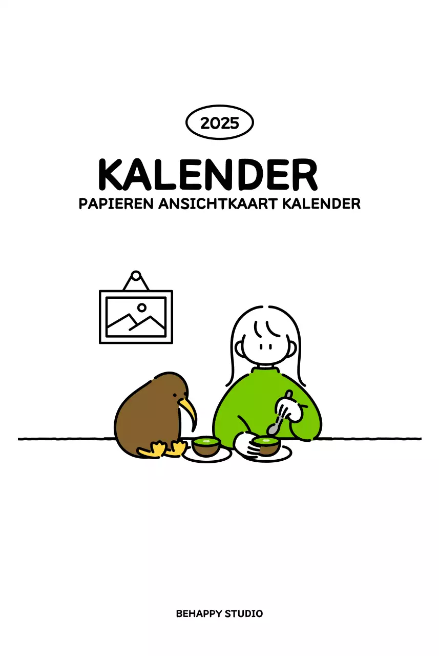 Geïllustreerde kalender met een mooie lijnstijl