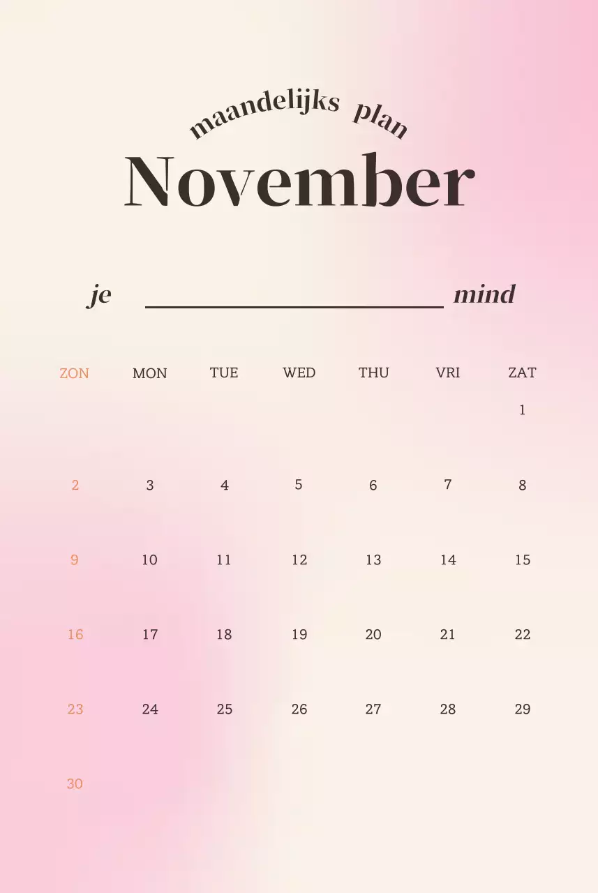 Minimalistische kalender met kleurverloop