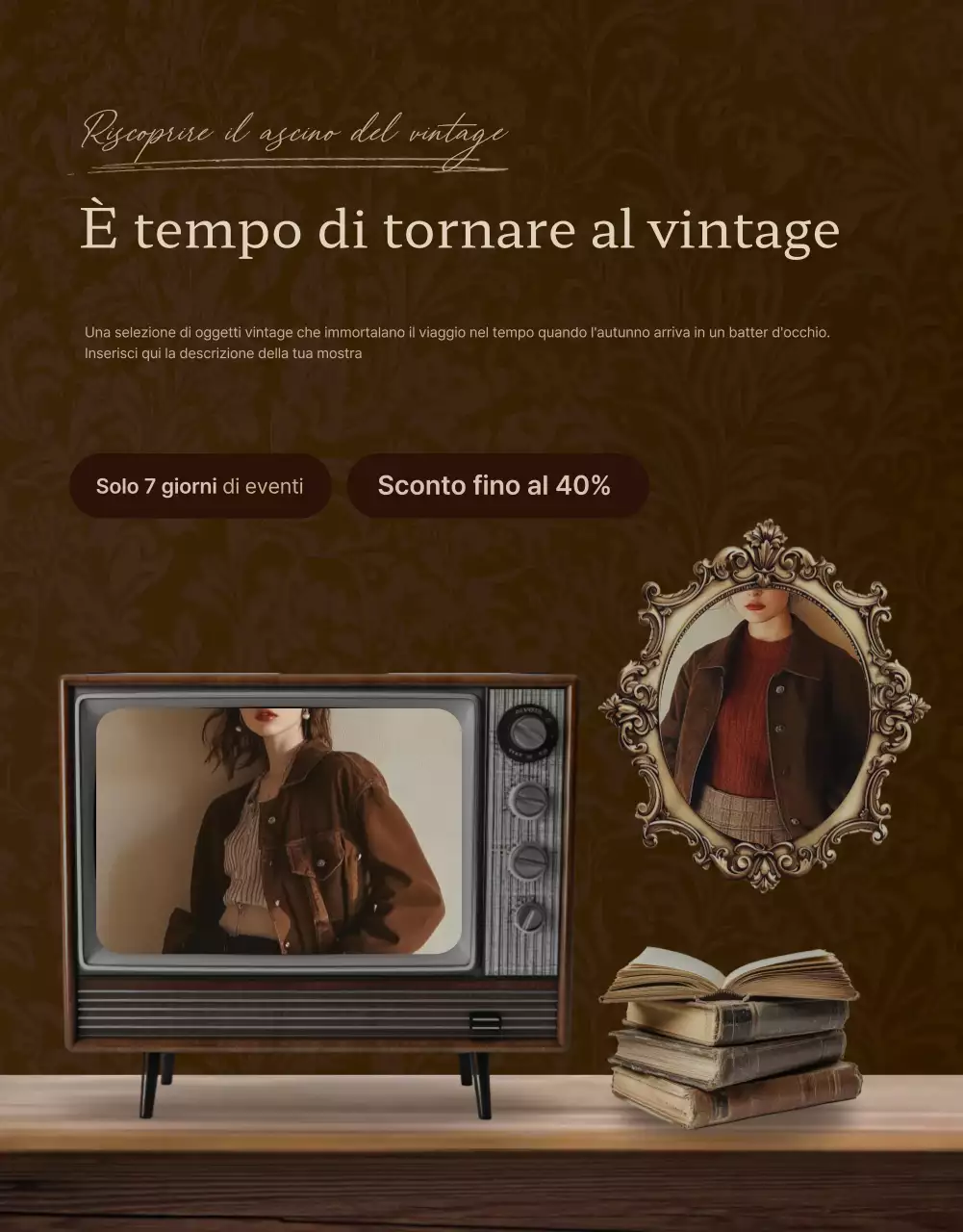 Promuovere la vendita di articoli di moda marrone e vintage