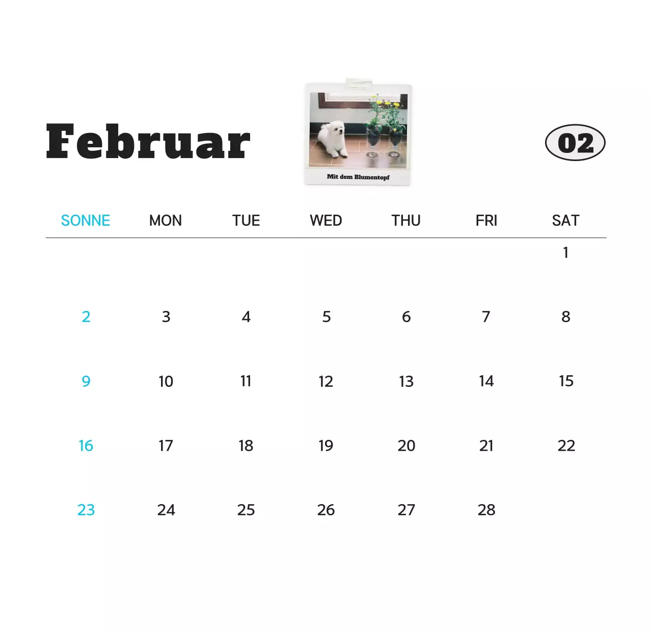 Weißer sauberer Haustier-Fotokalender