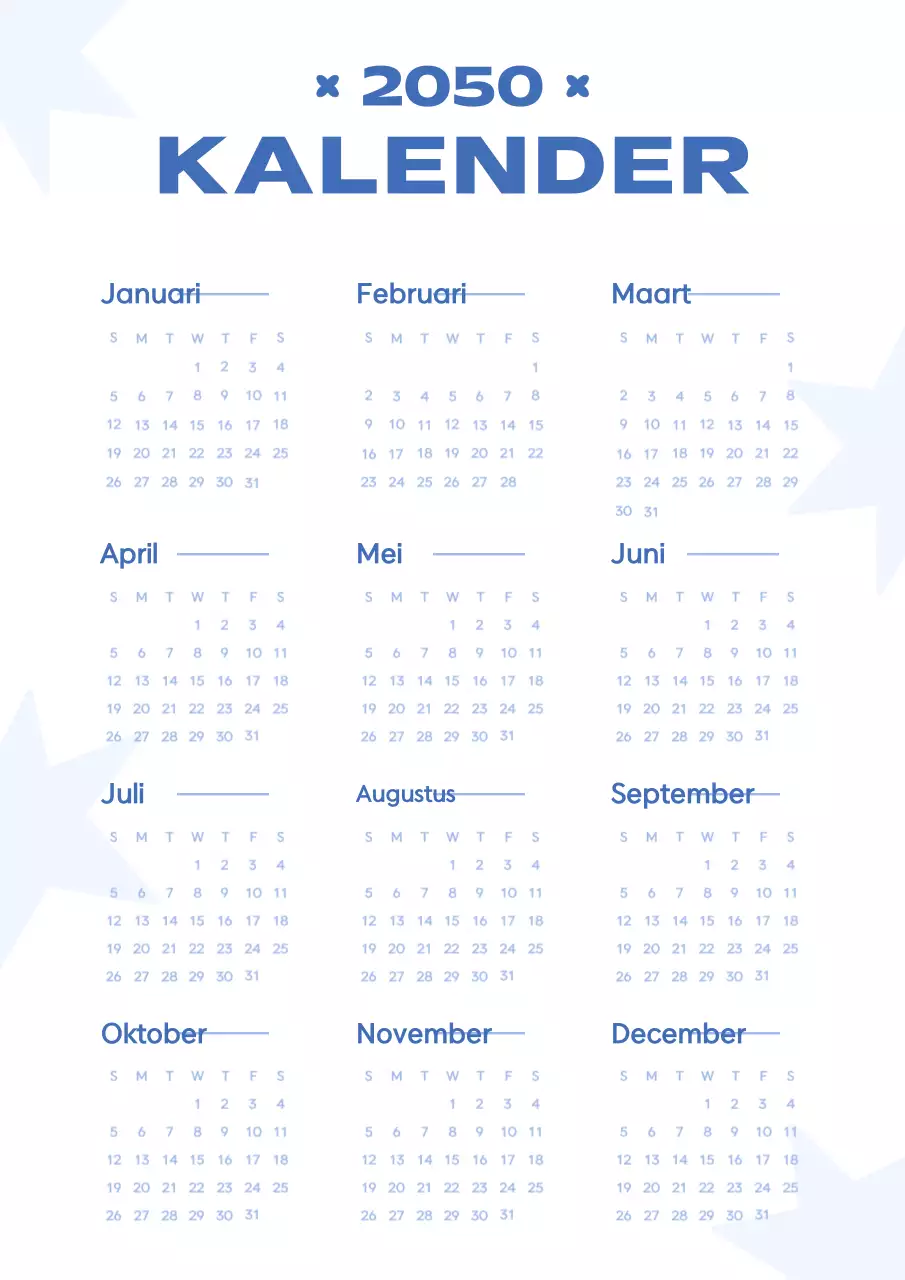 Kitscherige sterrenkalender in blauw en lichtblauw