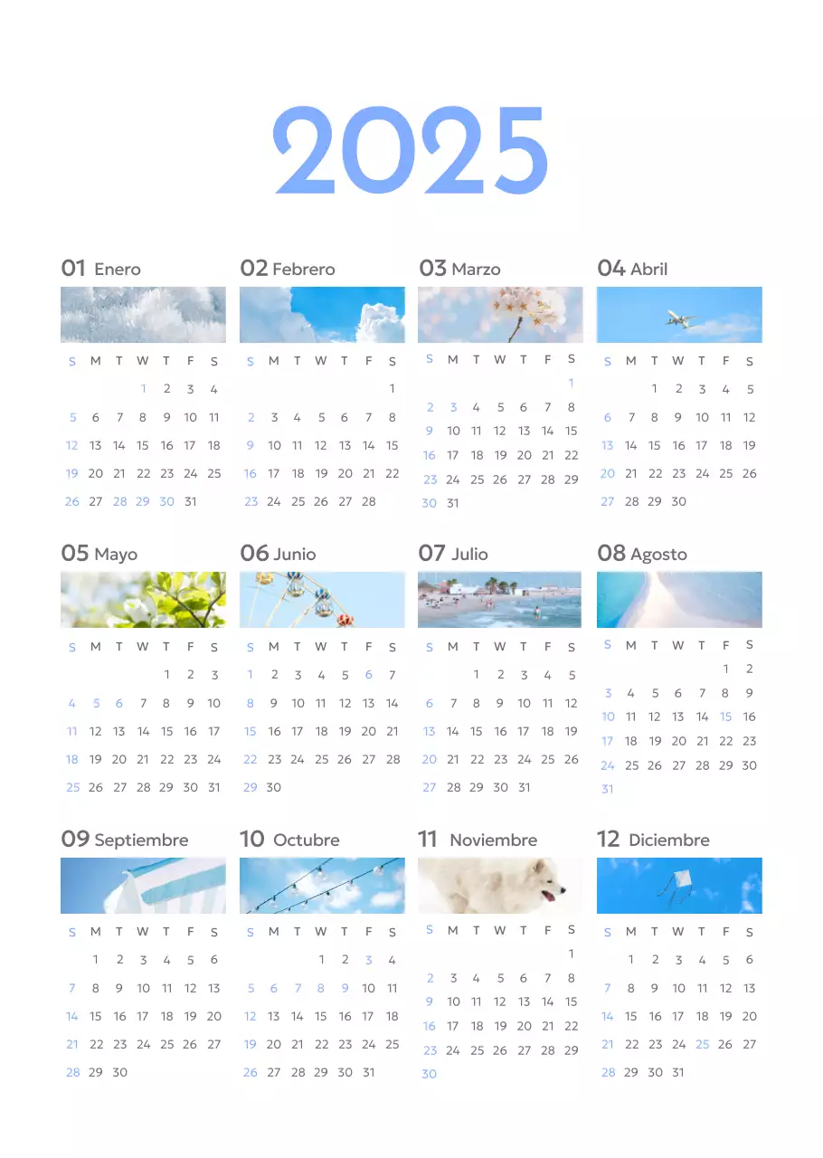 Calendario fotográfico de seguimiento de objetivos con un toque de azul