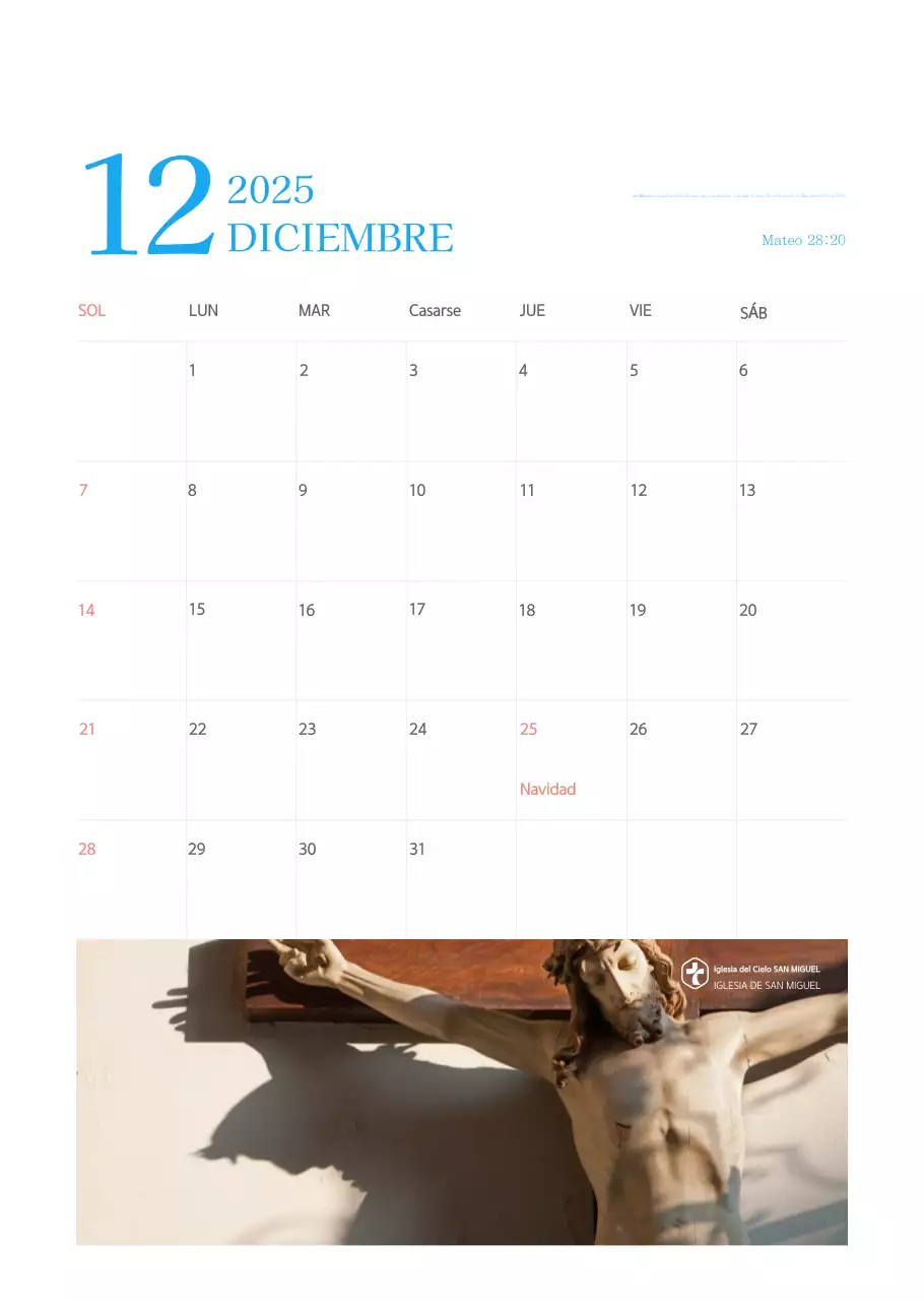 Calendario eclesiástico azul de concepto moderno