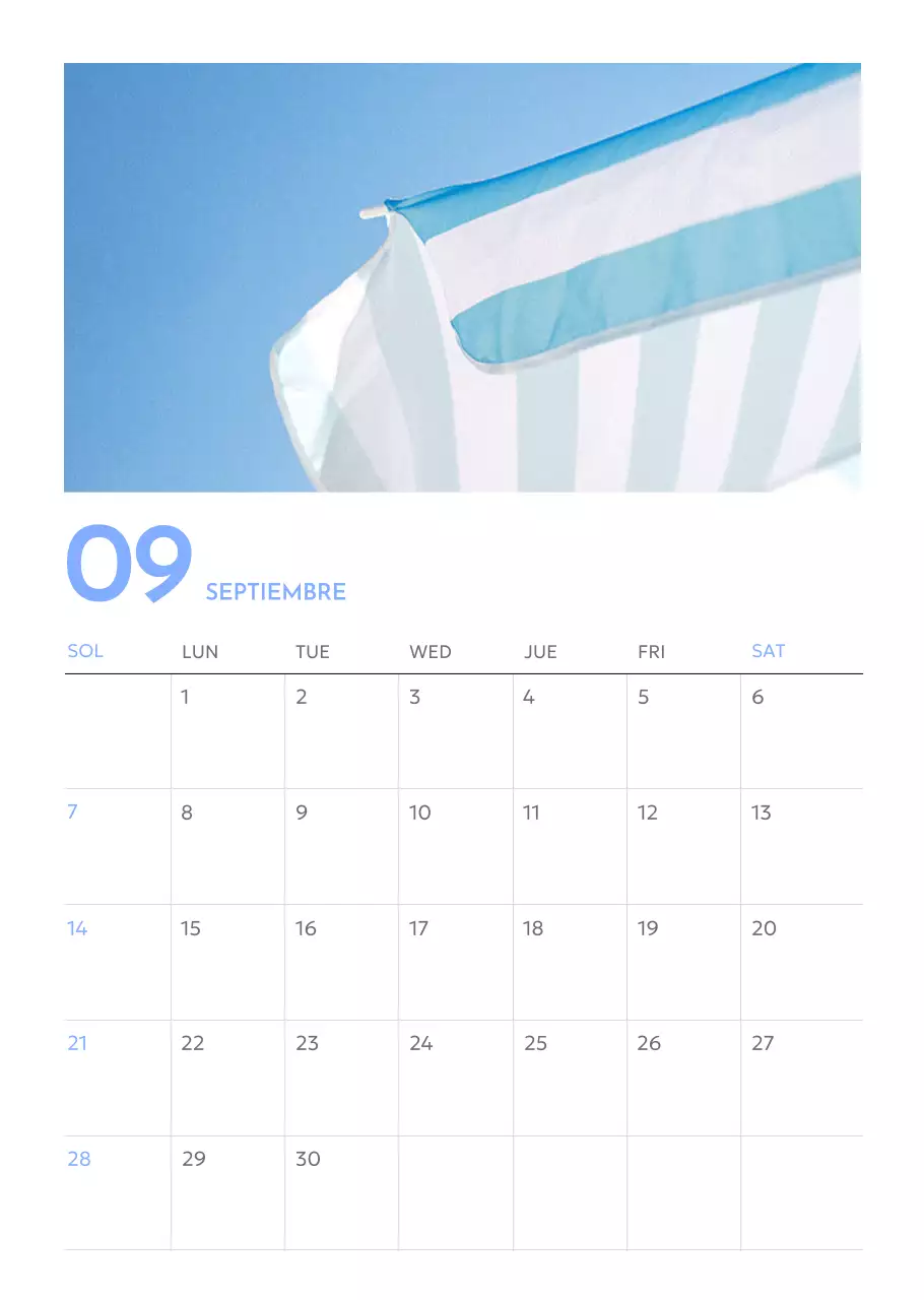 Calendario fotográfico de seguimiento de objetivos con un toque de azul