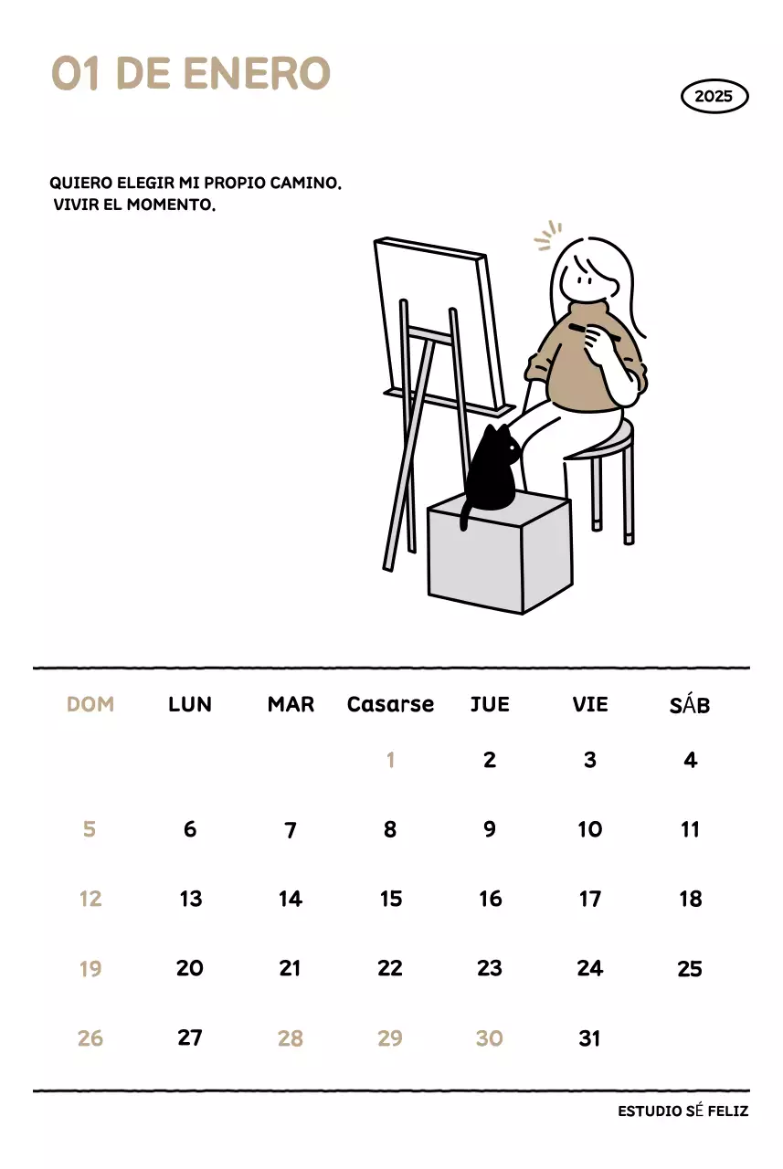 Calendario ilustrado con un bonito estilo de líneas