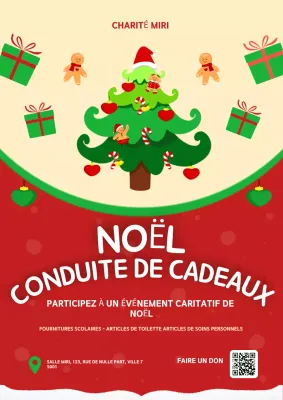 Affiche rouge pour la collecte de cadeaux de Noël festifs