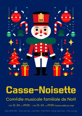 Une publicité bleu marine et jaune pour la comédie musicale Casse-Noisette.