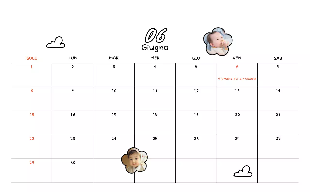 Calendario fotografico con disegno carino