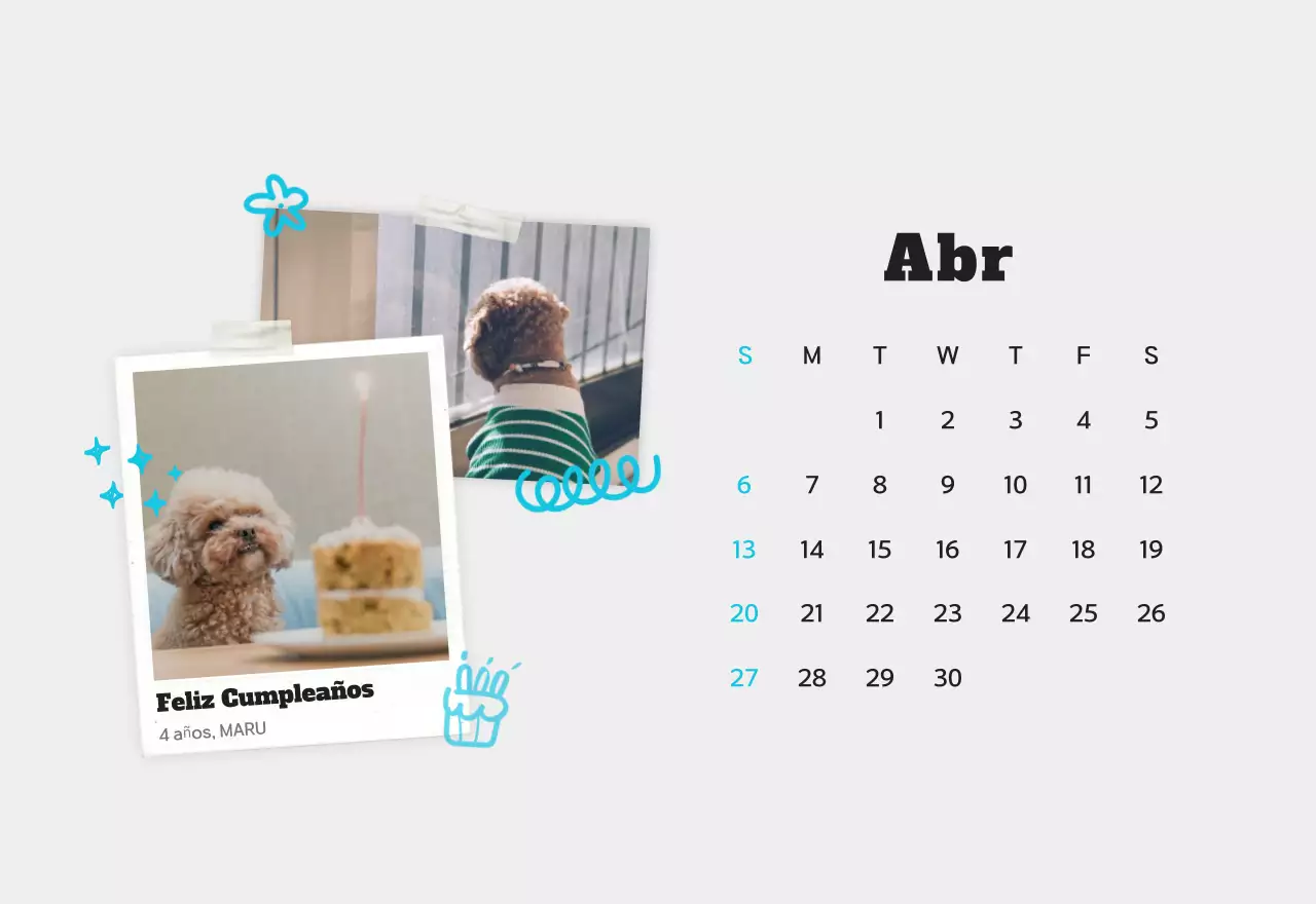 Calendario de fotos de mascotas blanco y limpio