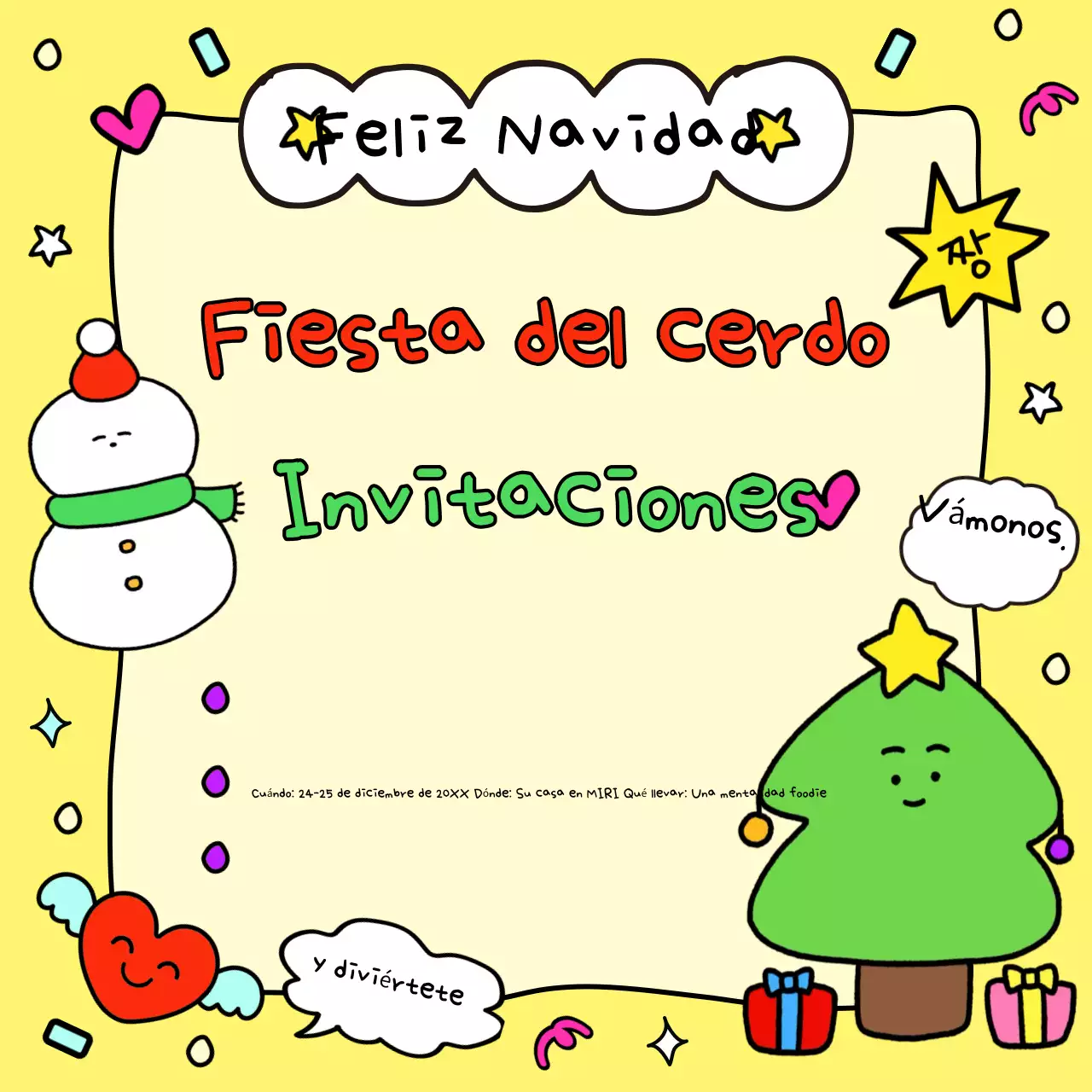 Invitación navideña acogedora en amarillo
