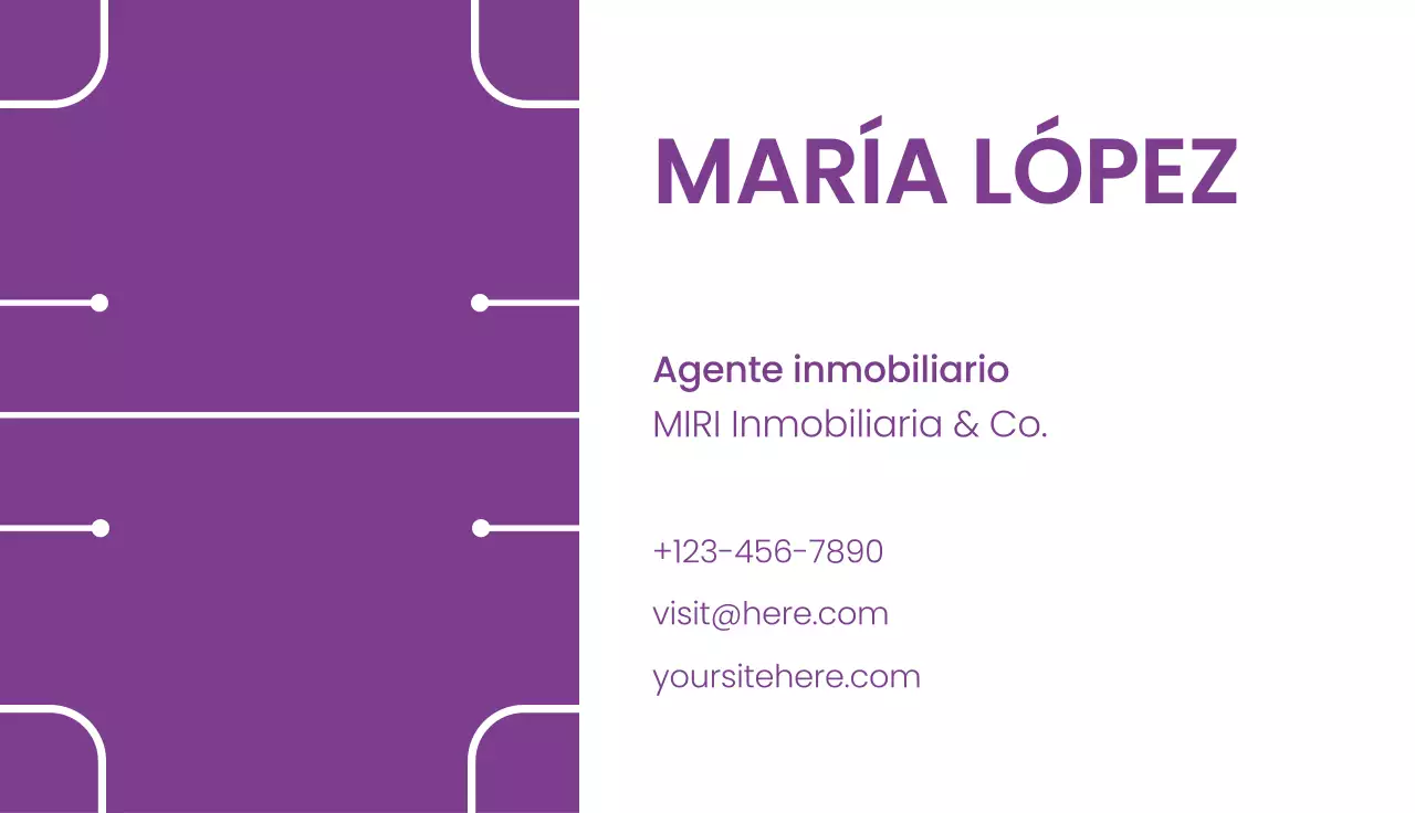 tarjeta de visita inmobiliaria moderna de color morado