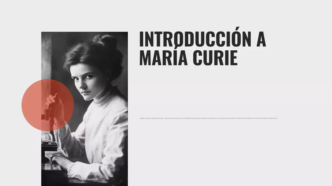 Explorando la vida de Marie Curie Presentación minimalista