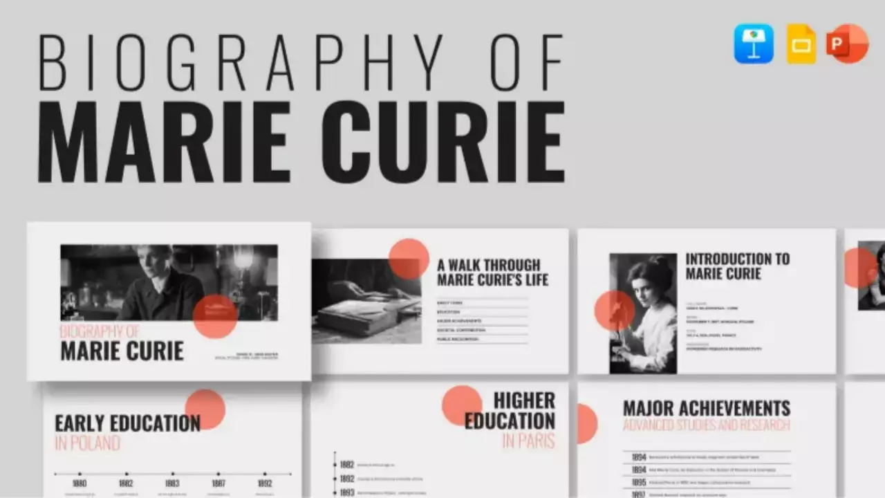 Explorando a vida de Marie Curie Apresentação Minimalista