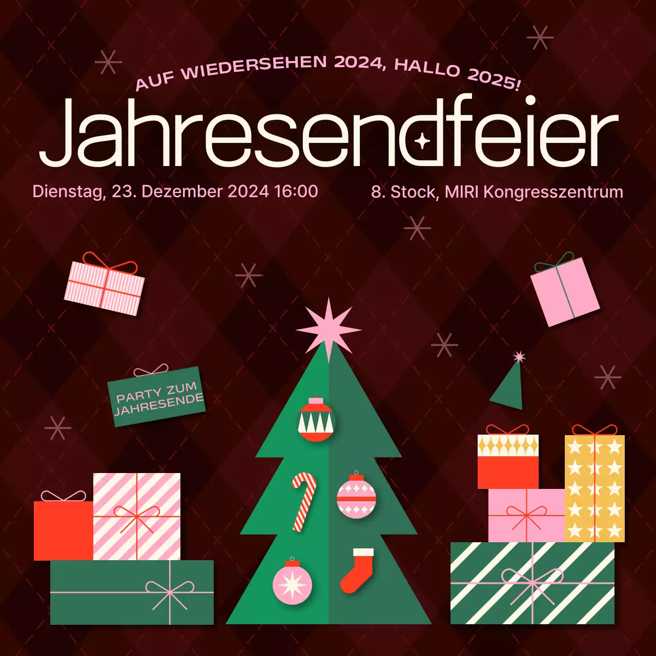 Burgundy Gift Box Holiday Party Event