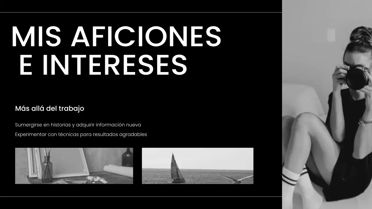 portafolio de autopresentación moderno en blanco y negro