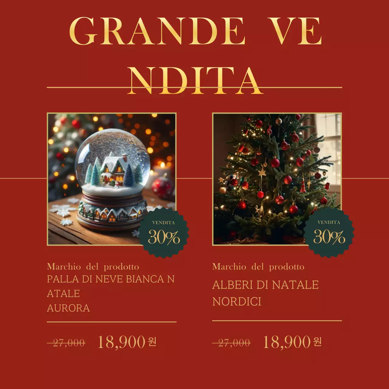 Un classico annuncio di vendita natalizio rosso sui social media