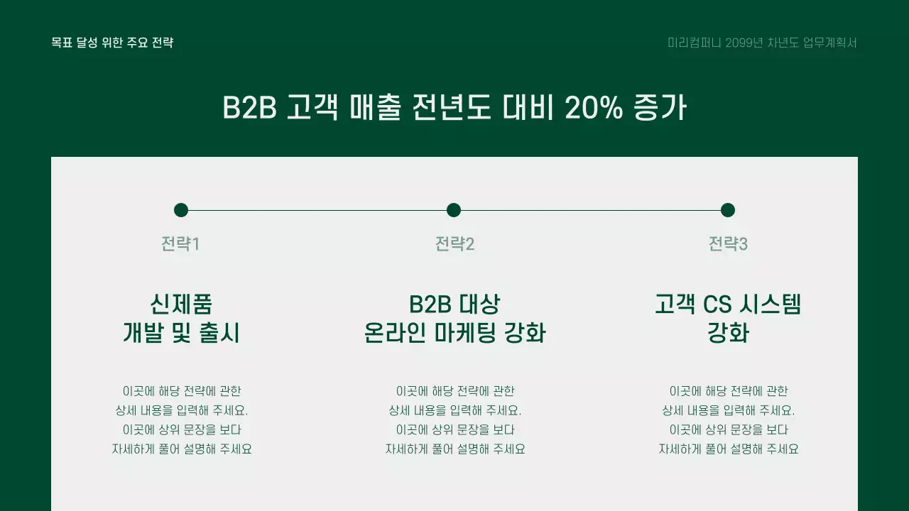 초록과 회색의 깔끔한 차년도 업무 계획 기획서