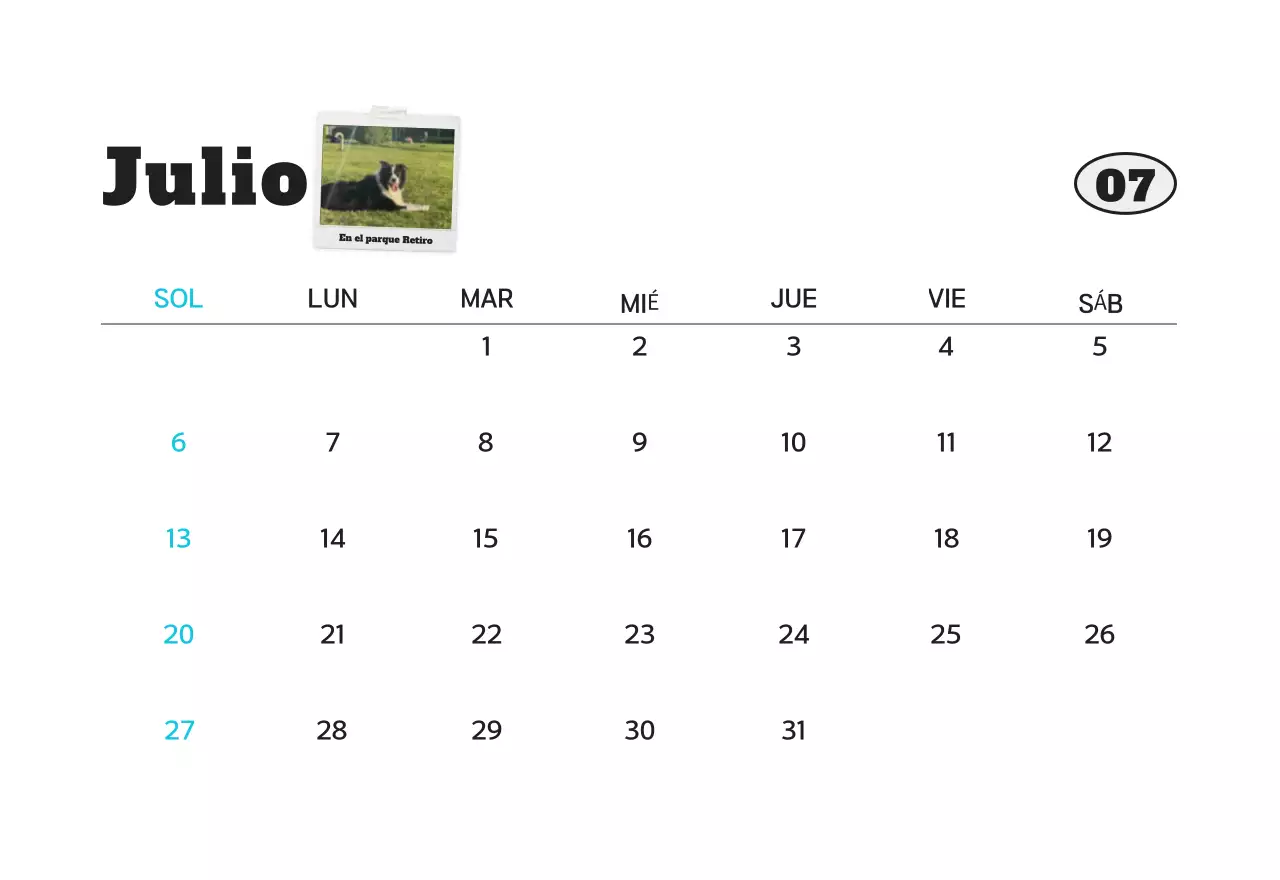 Calendario de fotos de mascotas blanco y limpio