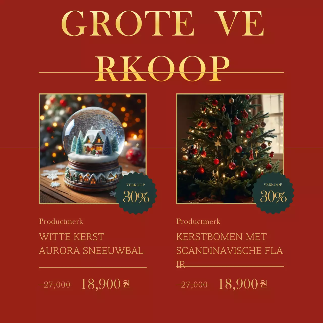 Een klassieke rode kerstverkoopadvertentie op sociale media
