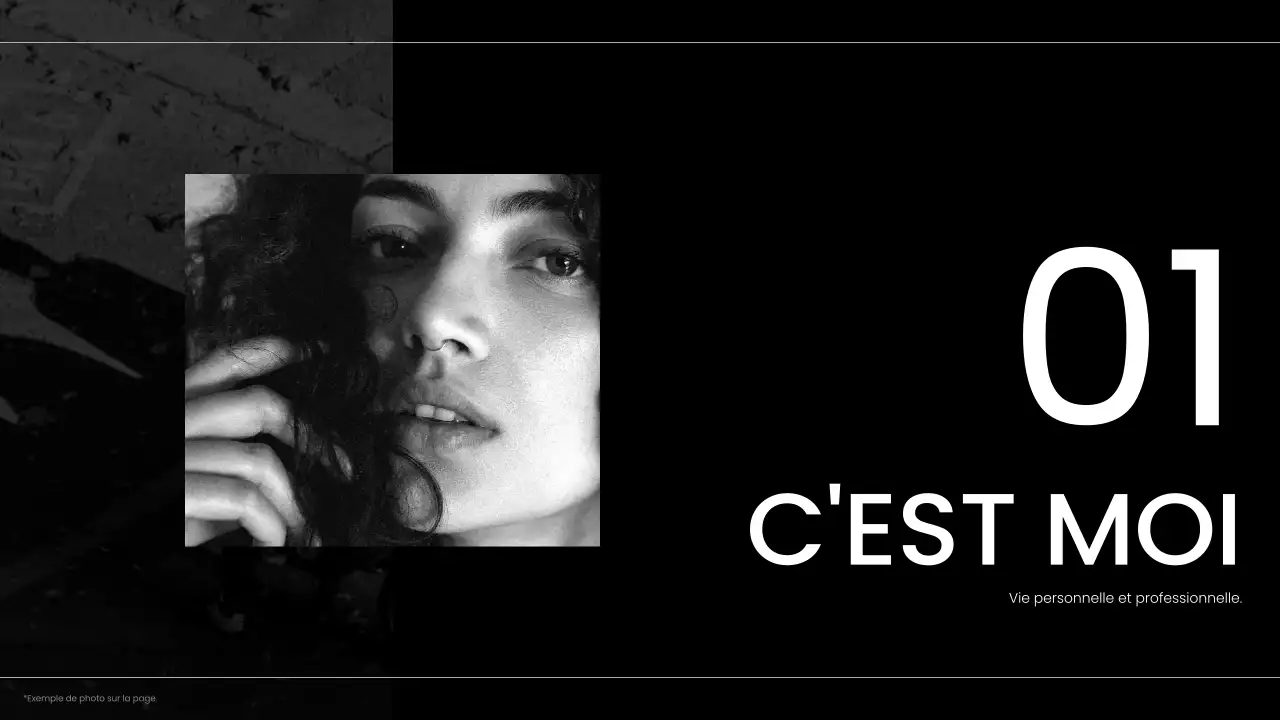 portfolio d'auto-présentation moderne en noir et blanc