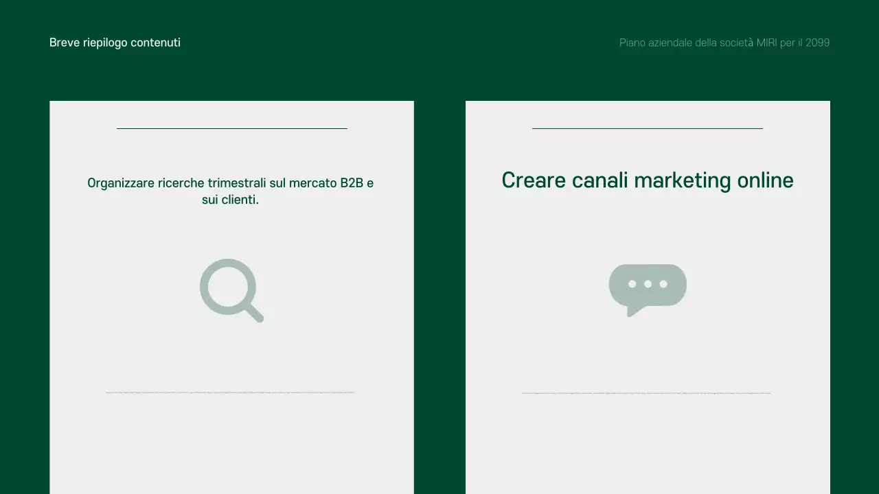 Un piano aziendale pulito, verde e grigio per il prossimo anno