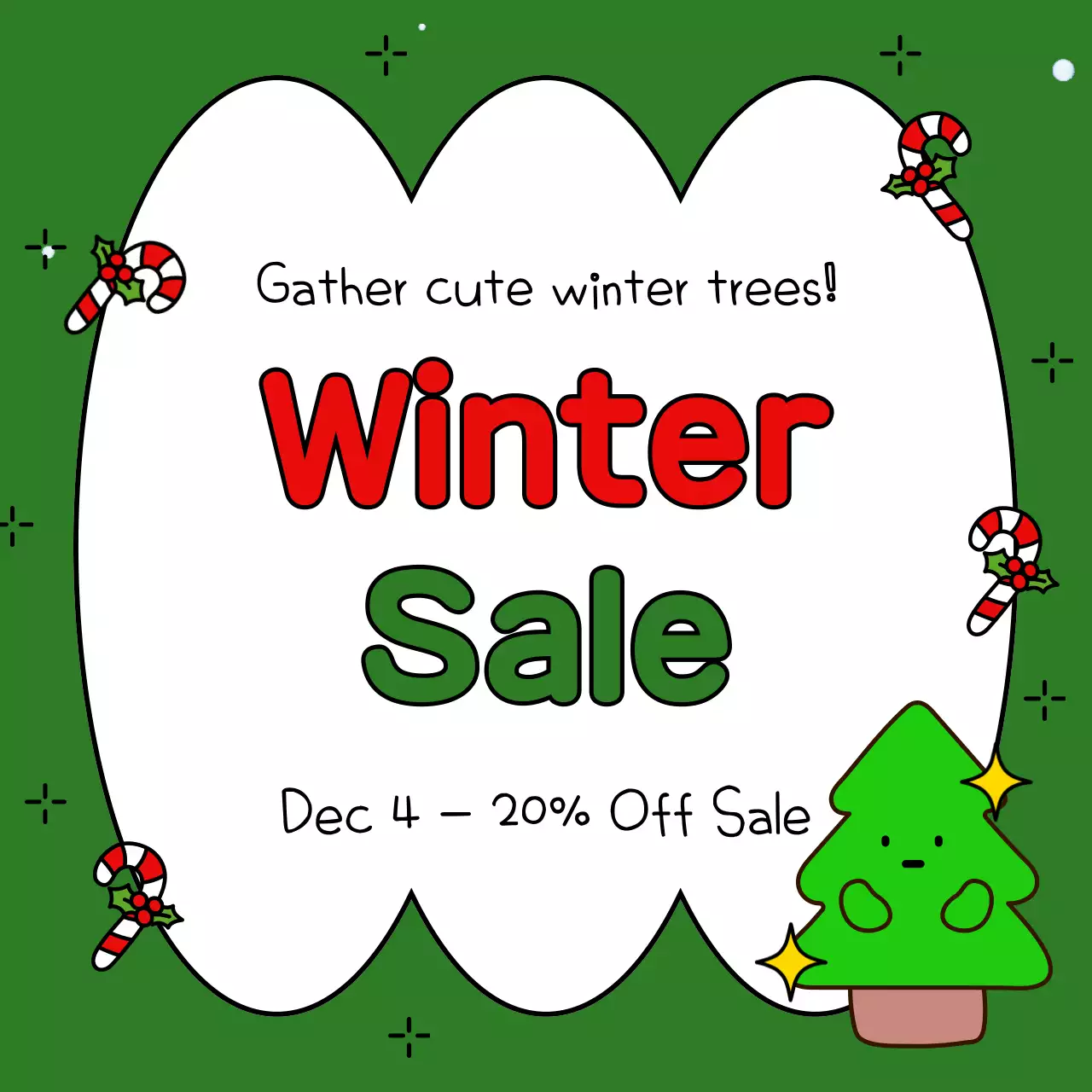 Bài đăng trên mạng xã hội khuyến mãi mùa đông đơn giản màu xanh lá cây