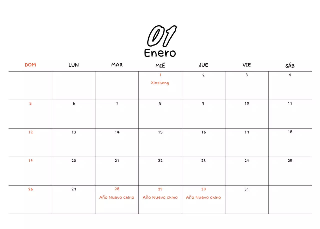 Bonito calendario con fotos de Año Nuevo