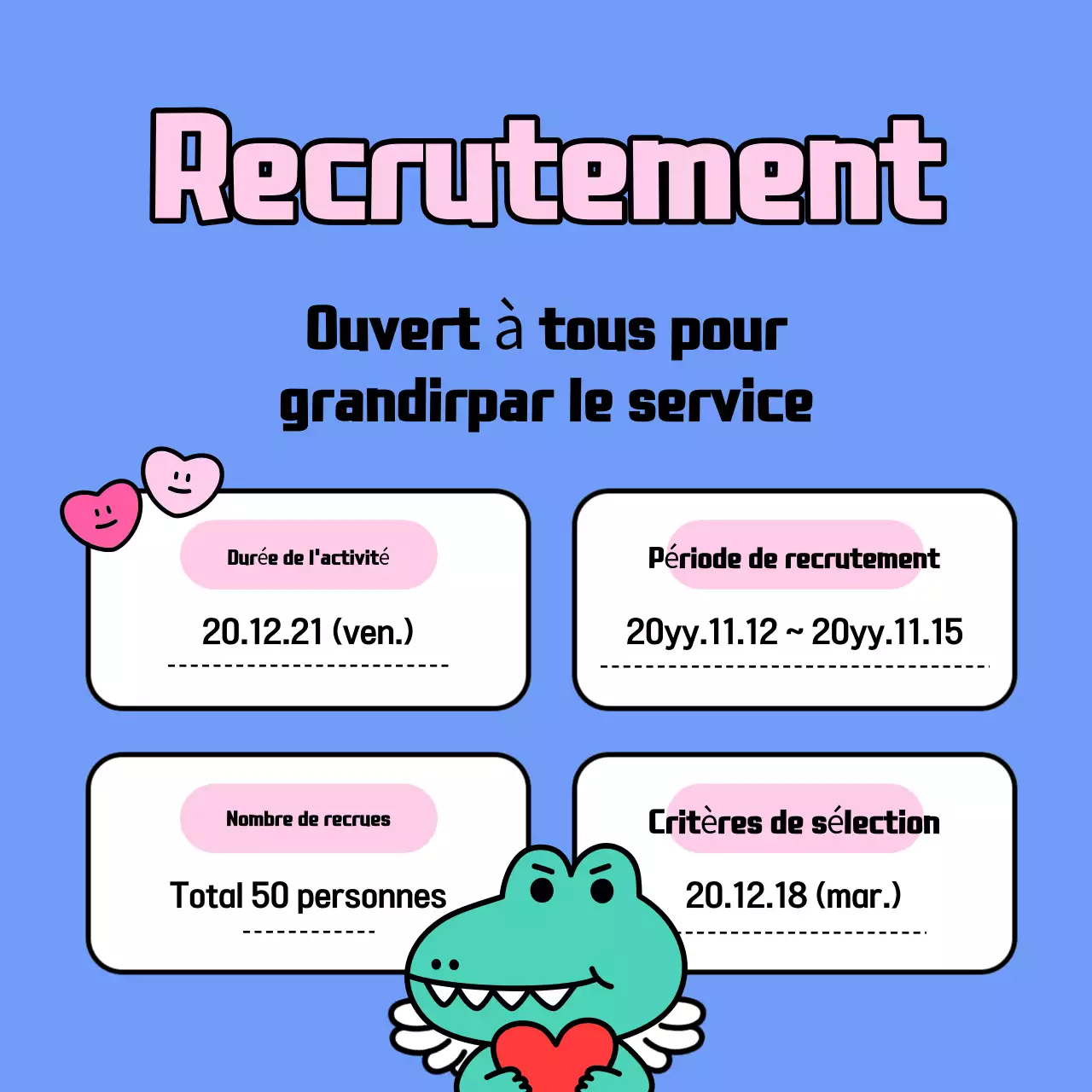 Possibilités de bénévolat pour les vacances roses