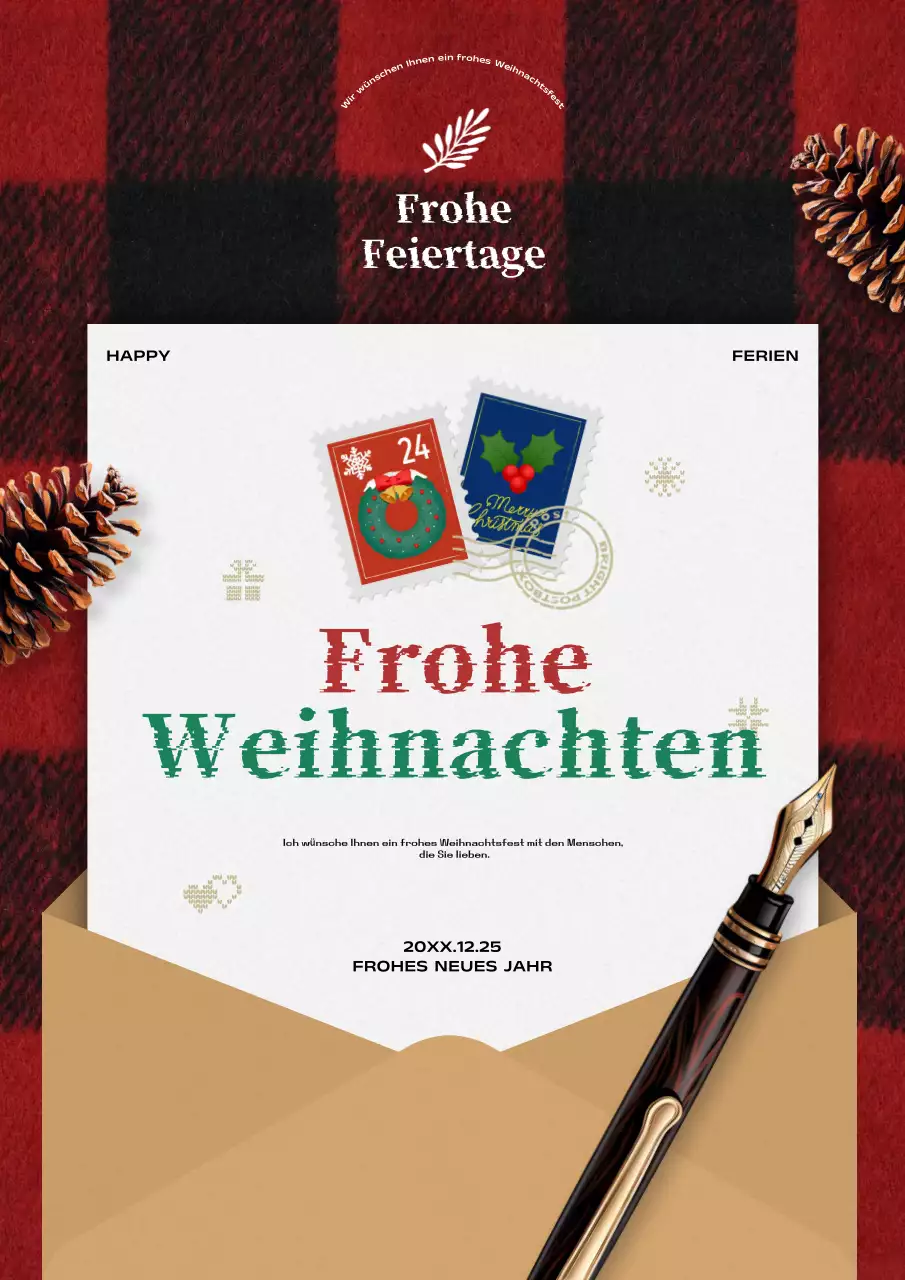 Rote Vintage-Weihnachtspostkarte