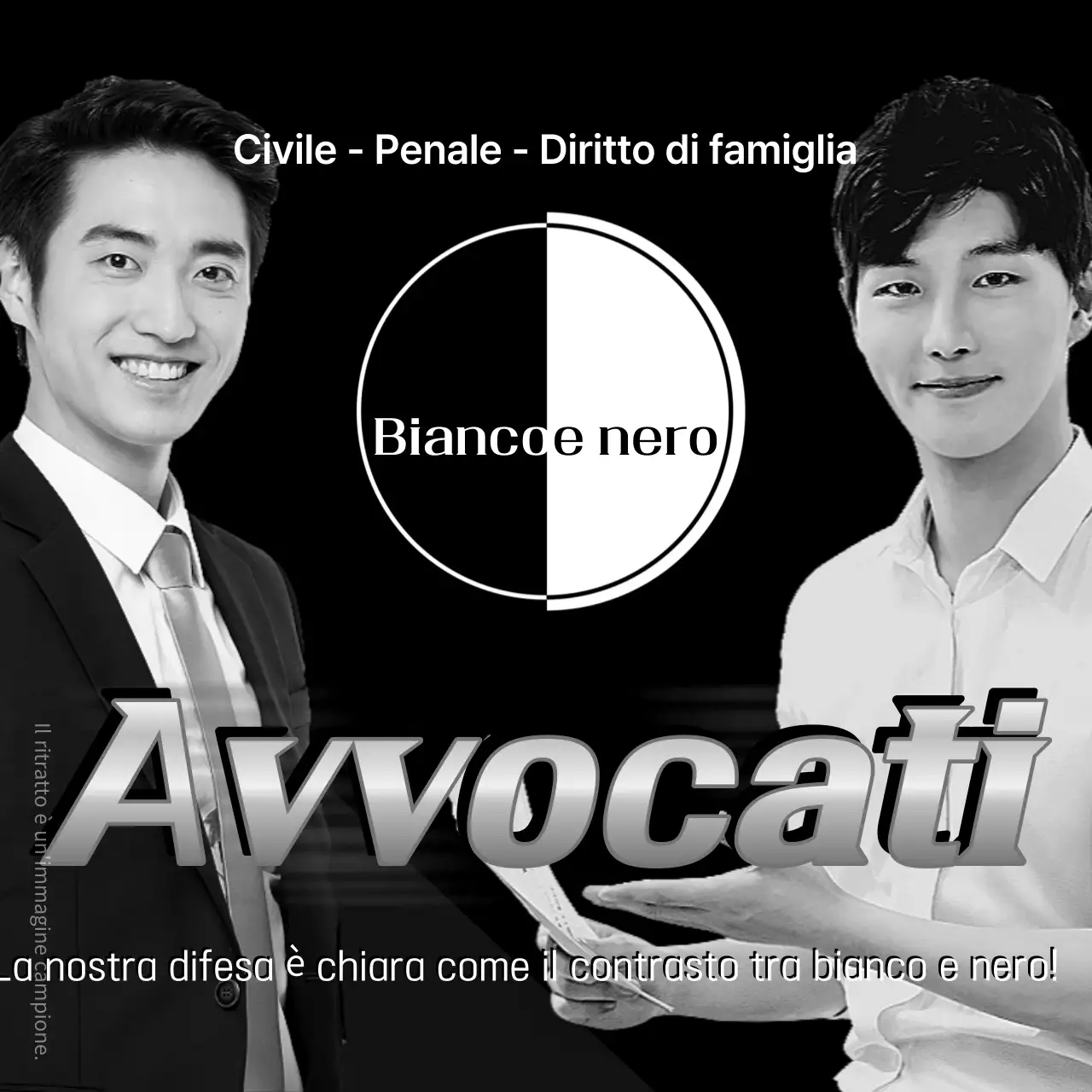 Pubblicità di avvocati in bianco e nero con un contrasto di bianco e nero