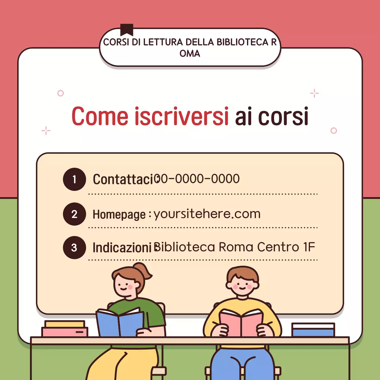 Promuovere gli eventi di lettura rossa e verde in biblioteca