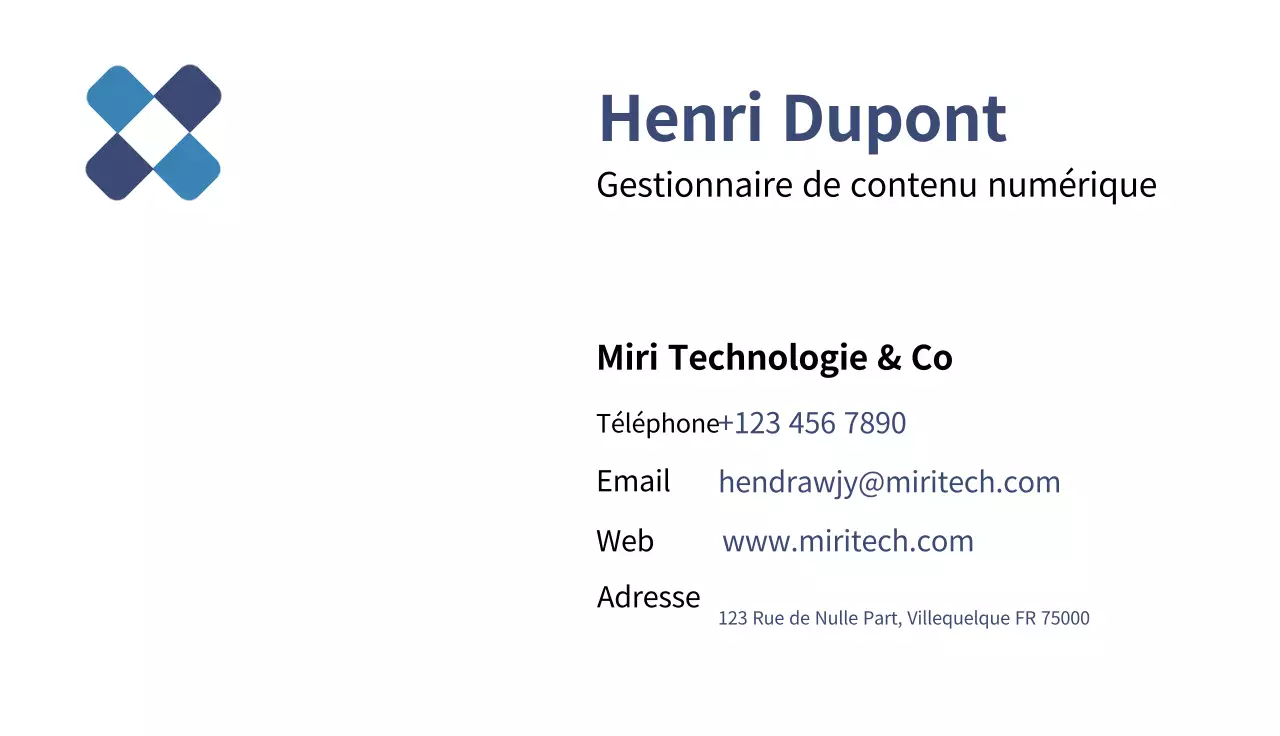 carte de visite moderne bleue