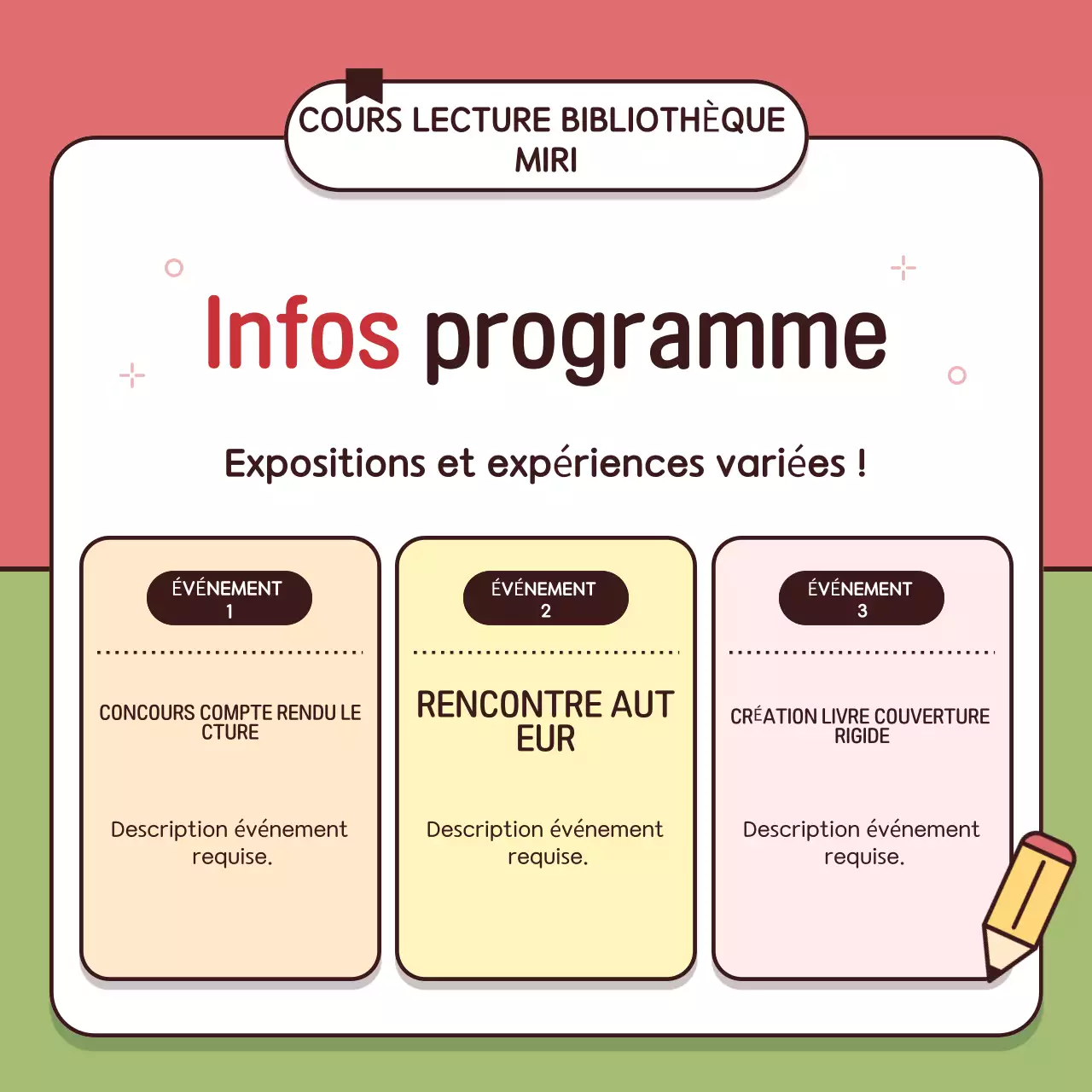 Promouvoir les événements de lecture de la bibliothèque rouge et verte