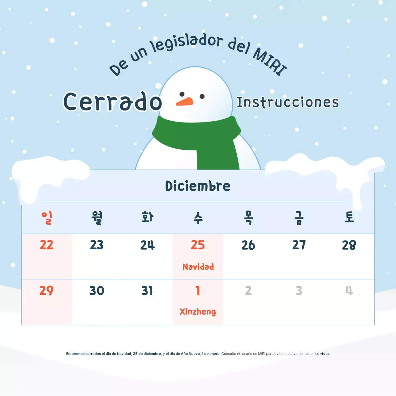 Aviso de cierre azul claro