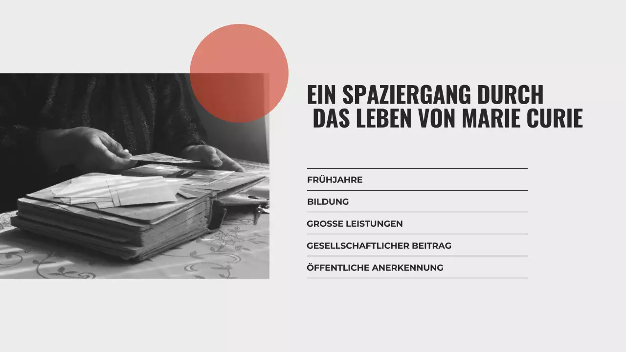 Erkundung des Lebens von Marie Curie Minimalistische Präsentation