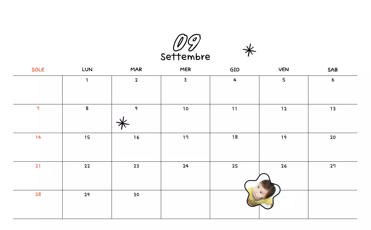 Calendario fotografico con disegno carino
