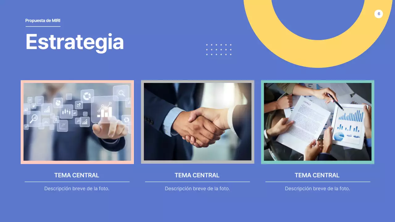 Una propuesta con formas limpias en azul y amarillo