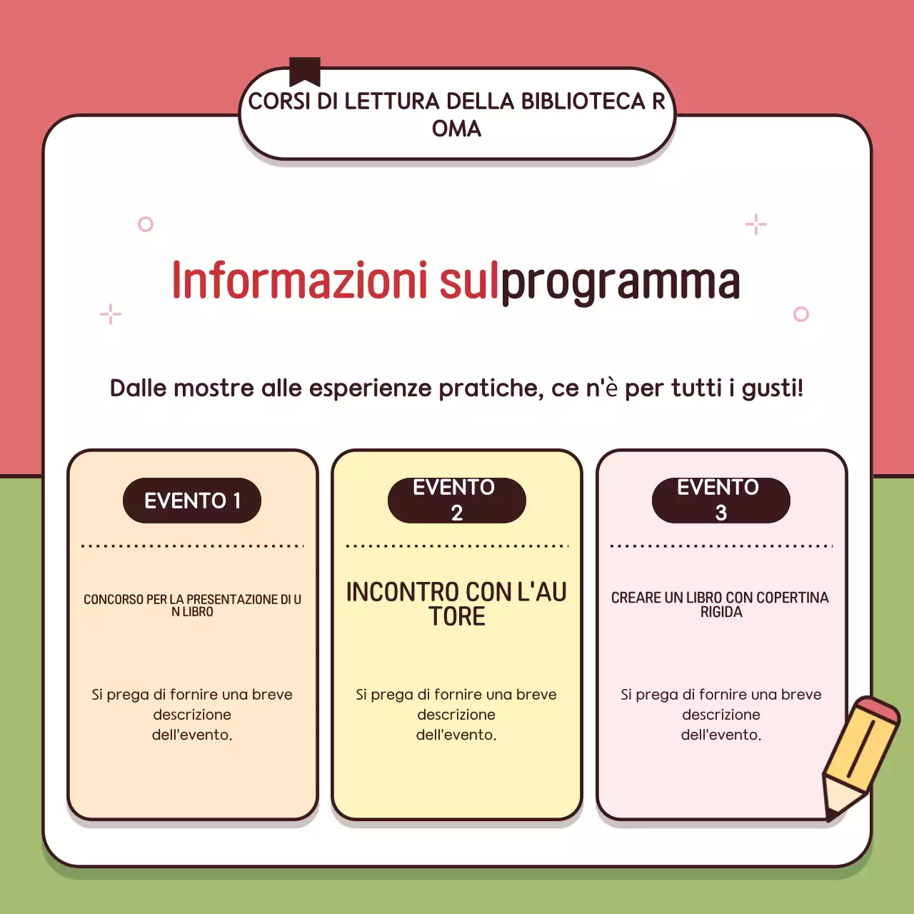 Promuovere gli eventi di lettura rossa e verde in biblioteca