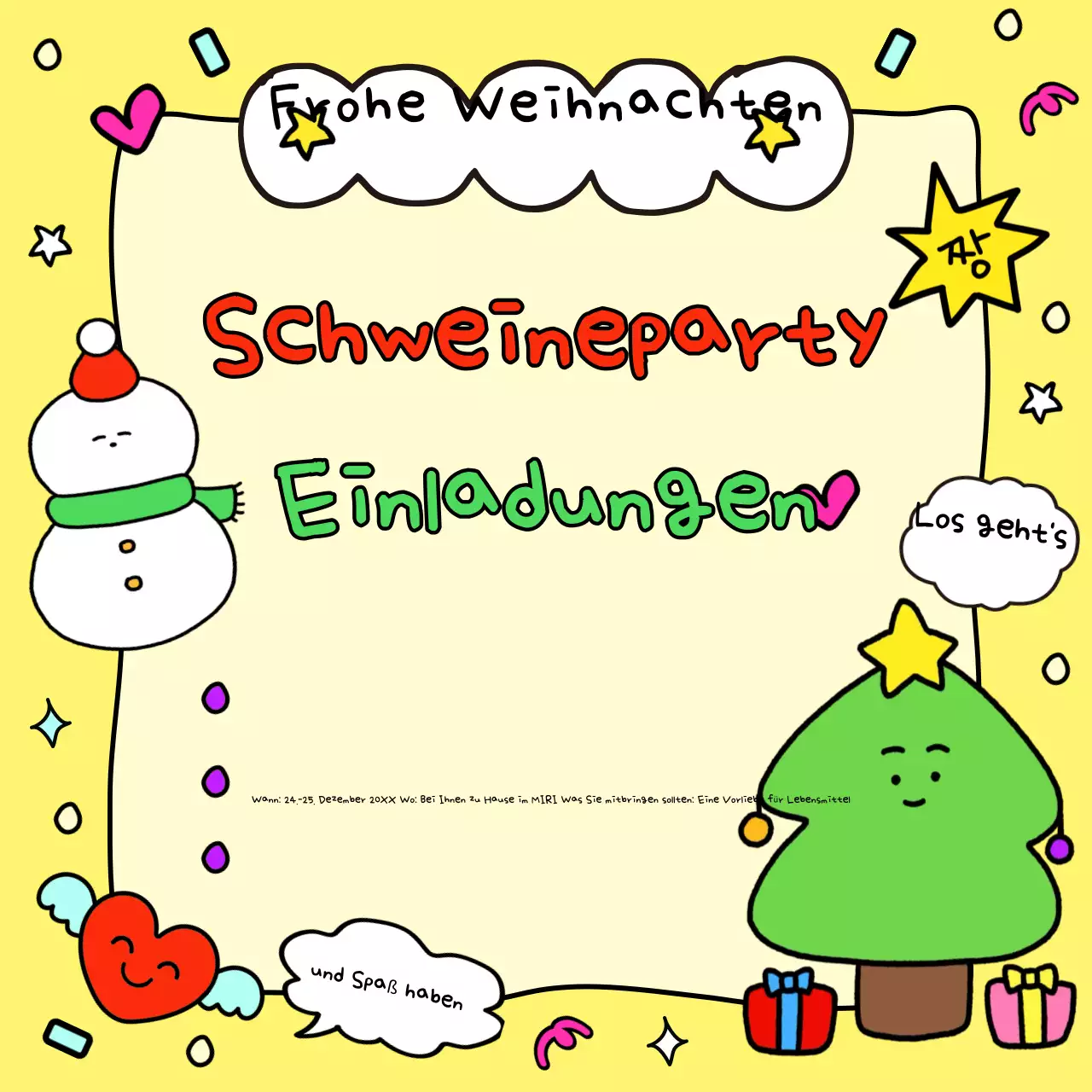 Gelbe gemütliche Weihnachtseinladung