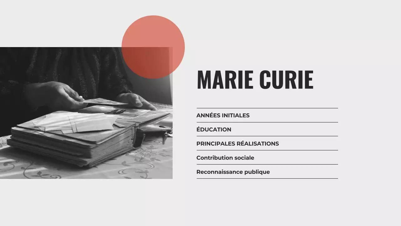 Explorer la vie de Marie Curie Présentation minimaliste