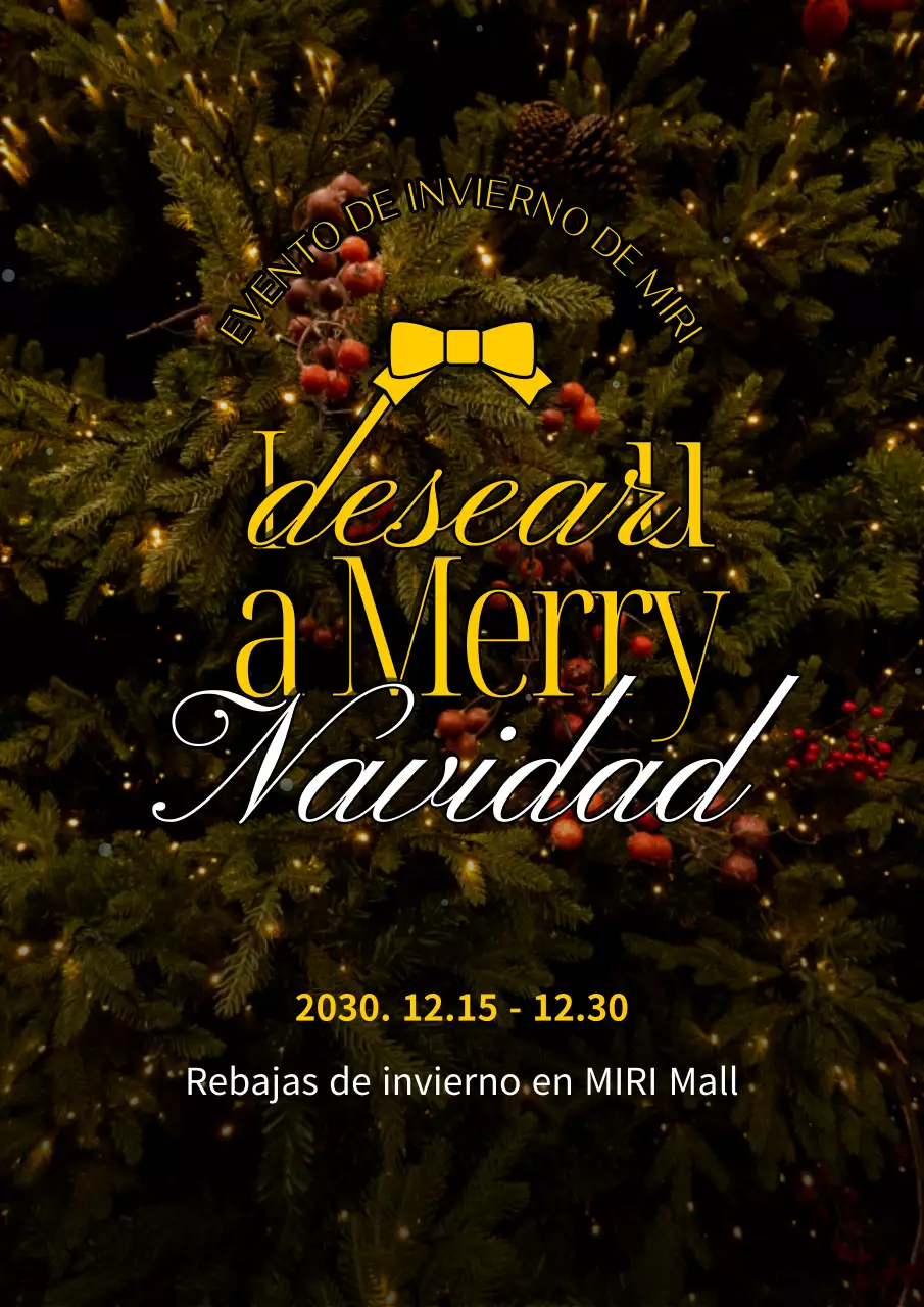 Un sencillo anuncio amarillo y blanco de venta navideña de productos de invierno